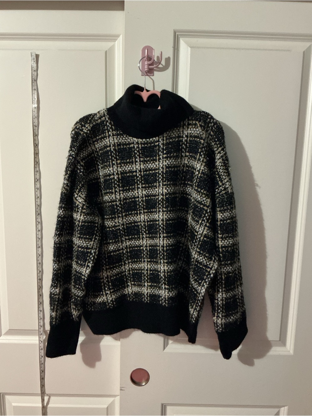 Splendid Black & White Plaid Turtleneck Sweater
